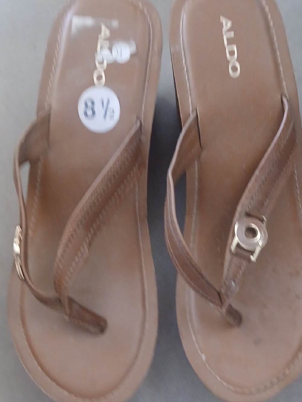 ALDO Brown Leather Thong Sandals with Gold Accent
